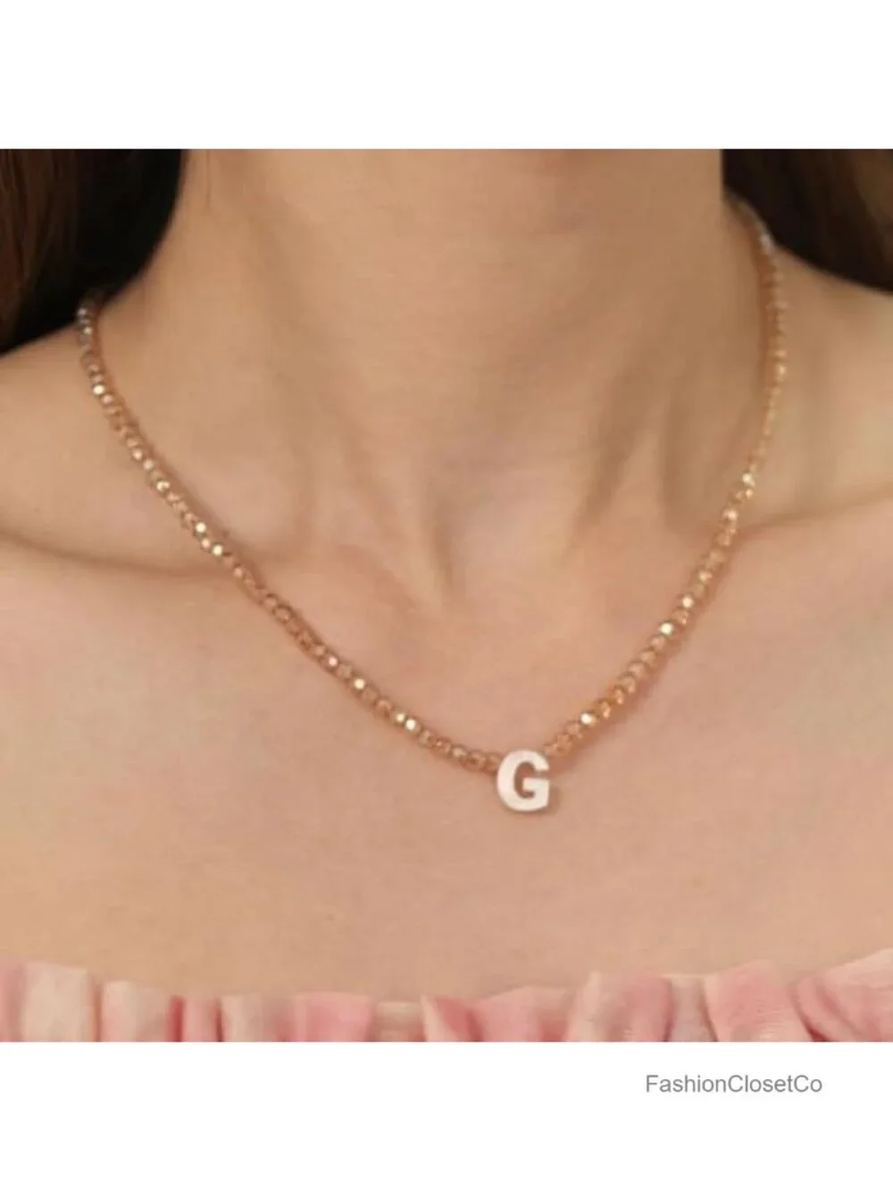 Beaded Initial Choker Necklace 14K Gold Plated Shell Pendant Trendy Layering